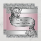 Invitation Bat mitzvah rose argent (Devant / Derrière)