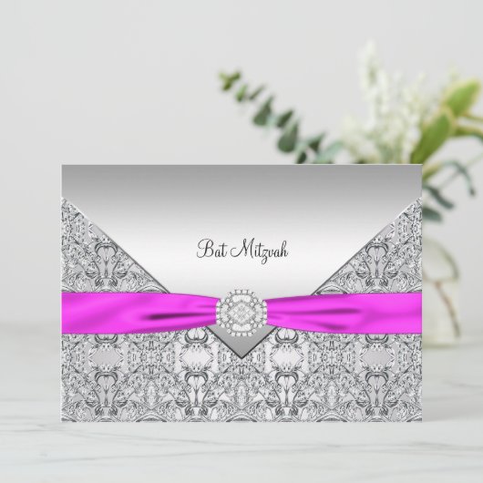 Invitation Bat mitzvah rose chaud (Debout devant)