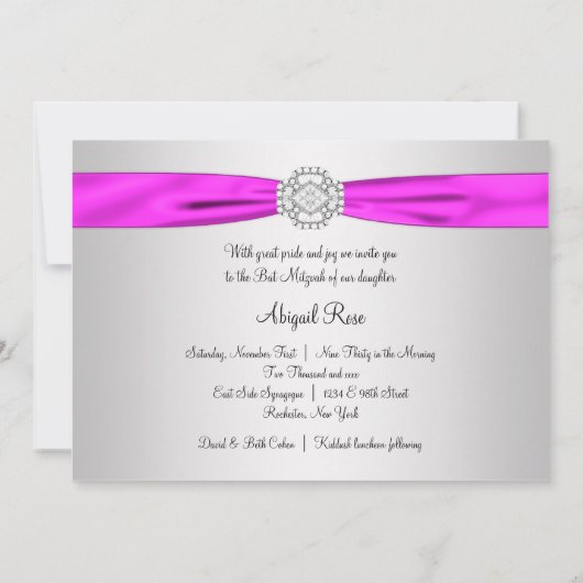 Invitation Bat mitzvah rose chaud (Dos)