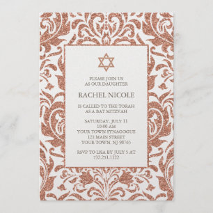 Invitation Bat mitzvah rose de damassé de parties