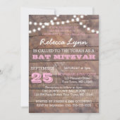 Invitation Bat mitzvah rose en bois d'écorce (Devant)