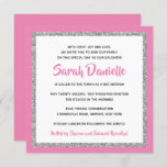 Invitation Bat mitzvah, rose et Carré d'argent<br><div class="desc">Cette invitation Bat mitzvah branchée présente une parties scintillant scintillante superposée à un arrière - plan de couleur solide. Utilisez le formulaire modèle pour ajouter vos propres informations. La fonction "Personnaliser" peut être utilisée pour modifier le style,  la couleur et la disposition de la police.</div>