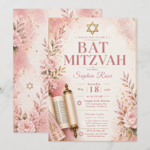 Invitation Bât Mitzvah rose et or