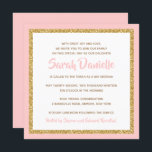 Invitation Bat mitzvah rose et or<br><div class="desc">Cette invitation Bat mitzvah branchée présente une parties scintillant scintillante superposée à un arrière - plan de couleur solide. Utilisez le formulaire modèle pour ajouter vos propres informations. La fonction "Personnaliser" peut être utilisée pour modifier le style,  la couleur et la disposition de la police.</div>