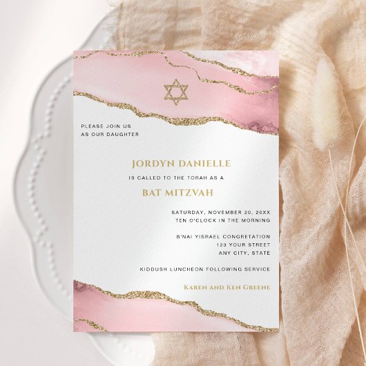 Invitation Bat mitzvah, rose et or Parties scintillant Agate 