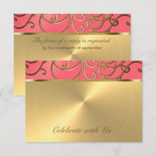 Invitation Bat Mitzvah Rose et Or Tourbillons Filigrane