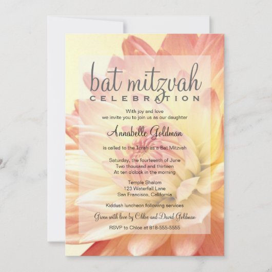 Invitation Bat mitzvah rose et orange (Devant)