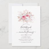 Invitation Bat mitzvah rose et Rose or Floral (Devant)