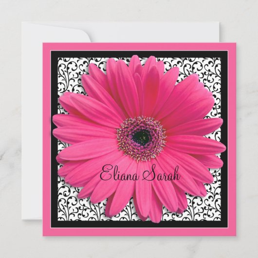 Invitation Bat mitzvah rose Gerbera Daisy (Devant)
