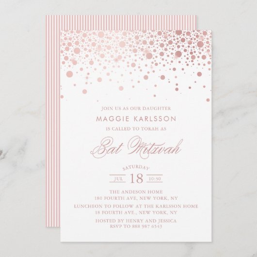 Invitation Bat mitzvah rose Gold Foil Confetti (Devant / Derrière)