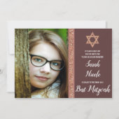 Invitation Bat mitzvah Rose Gold Modern Photo Parties scintil (Devant)