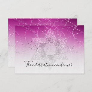 Invitation Bat mitzvah Rose Magenta Star Glittery Après La Fê