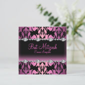 Invitation Bat mitzvah rose & noir Damask & diaman (Debout devant)