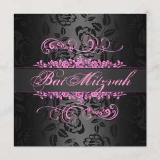 Invitation Bat mitzvah rose/noir Rose tourbillon Anniversaire