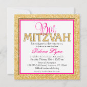 Invitation Bat mitzvah rose or Glam Faux Parties scintillant (Devant)