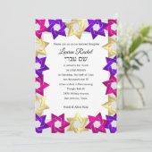 Invitation Bat mitzvah rose or violet étoile sur n'importe qu (Debout devant)