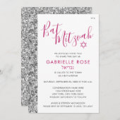 Invitation Bat mitzvah rose Parties scintillant d'argent mode (Devant / Derrière)