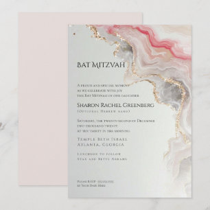 Invitation Bat Mitzvah Rose Poussiéreuse Moderne Agate Marbr
