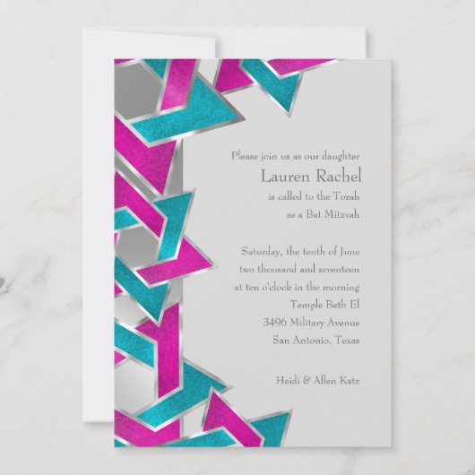 Invitation Bat mitzvah rose Turquoise Star de David N'importe (Devant)