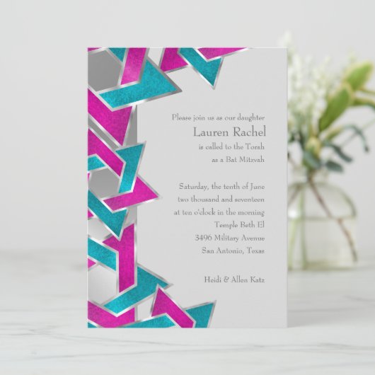 Invitation Bat mitzvah rose Turquoise Star de David N'importe (Debout devant)