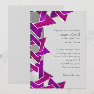 Invitation Bat mitzvah rose violet étoile de David sur n'impo