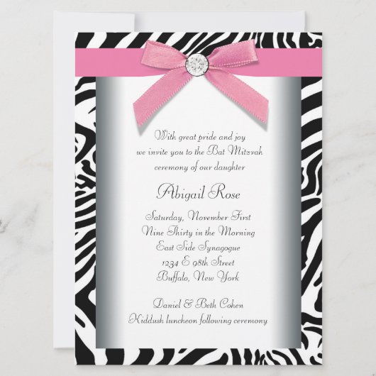 Invitation Bat mitzvah rose Zebra (Dos)