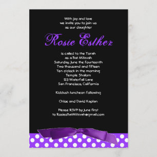 Invitation Bat mitzvah Rosie Purple Bow Black