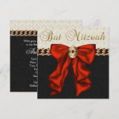 Invitation Bat mitzvah rouge noir et or (Devant / Derrière)