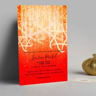 Invitation Bat mitzvah Rouge Orange Gold Extra Sparkly