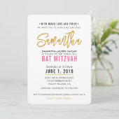 Invitation BAT MITZVAH script moderne joli or rose (Debout devant)