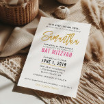 Invitation BAT MITZVAH script moderne joli or rose<br><div class="desc">par kat massard >>> kat@simplysweetPAPERIE.com <<< Un design d'invitation branché pour la configuration BAR/BAT MITZVAH de votre enfant en tant que modèle il est simple pour vous d'ajouter vos propres détails, ou appuyez sur le bouton personnaliser et vous pouvez ajouter ou modifier du texte, des polices, des tailles, etc. CONSEIL...</div>