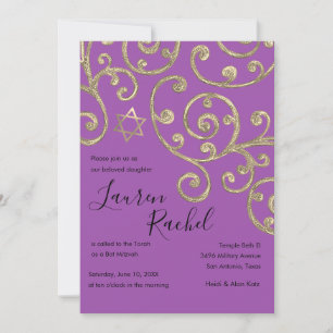 Invitation Bat mitzvah Scroll Motif Gold