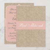 Invitation Bat mitzvah Shabby Chic Peach Burlap (Devant / Derrière)