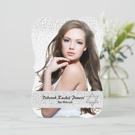 Invitation Bat mitzvah Silver Confetti (Debout devant)