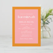 Invitation Bat mitzvah simple géométrique rose et orange (Debout devant)