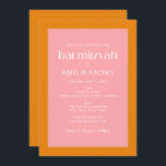 Invitation Bat mitzvah simple géométrique rose et orange<br><div class="desc">Invitation de Bat mitzvah simple et géométrique</div>