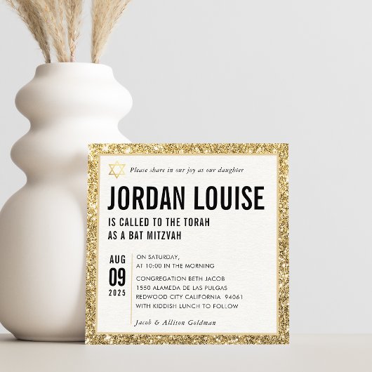 Invitation BAT MITZVAH simple moderne chic parties scintillan