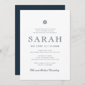 Invitation Bat mitzvah Simple moderne étoile de David (Devant / Derrière)