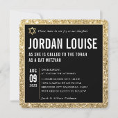 Invitation BAT MITZVAH simple moderne glam noir parties scint (Devant)