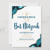 Invitation Bat Mitzvah Simple Moderne Turquoise Agate Script (Devant)