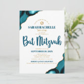Invitation Bat Mitzvah Simple Moderne Turquoise Agate Script (Debout devant)