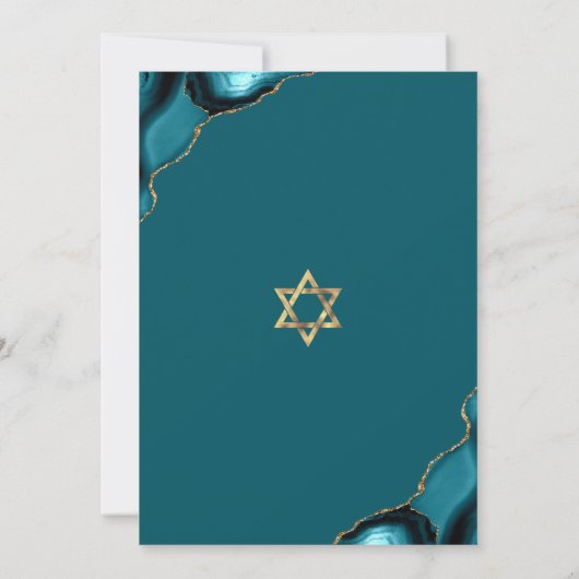 Invitation Bat mitzvah Simple Moderne Turquoise Agate Script (Dos)