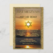 Invitation Bat mitzvah | Soleil doré et sable (Devant / Derrière)