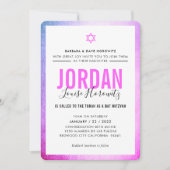Invitation BAT MITZVAH star moderne fille rose violet glam (Devant)