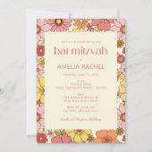 Invitation Bat mitzvah Super retro Boho rose jaune (Devant)