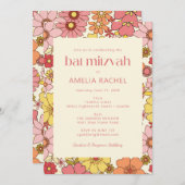 Invitation Bat mitzvah Super retro Boho rose jaune (Devant / Derrière)