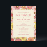 Invitation Bat mitzvah Super retro Boho rose jaune<br><div class="desc">Retro Boho rose jaune Floral Super Bat mitzvah Invitation</div>