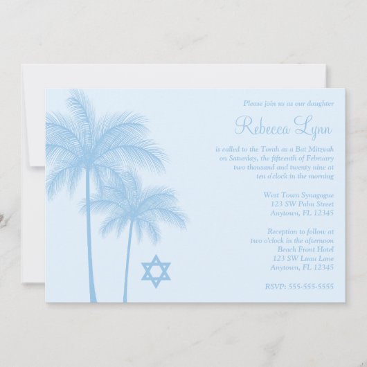 Invitation Bat mitzvah tropical de palmier bleu clair (Devant)