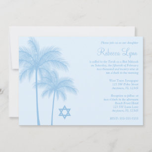 Invitation Bat mitzvah tropical de palmier bleu clair