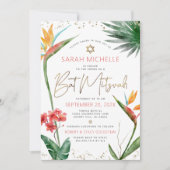 Invitation Bat mitzvah tropical Floral Aquarelle Gold Script (Devant)